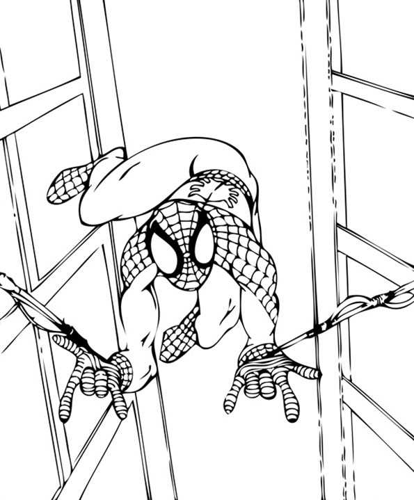 Spiderman zwischen zwei Gebäuden