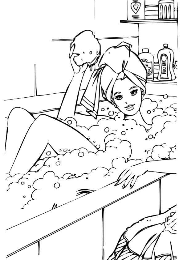 Barbie in einem Bad in der Dusche